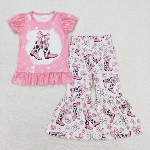 GSPO1443   baby girl clothes bow boots girls bell bottoms outfit