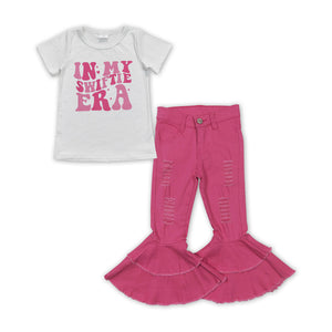 GSPO1469 baby girl clothes 1989 singer pink girl  bell bottoms jeans outfits