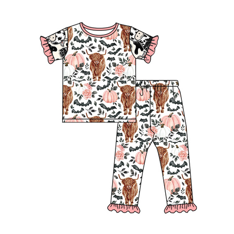 GSPO1524 pre-order baby girl clothes highland cow girl halloween pajamas outfit