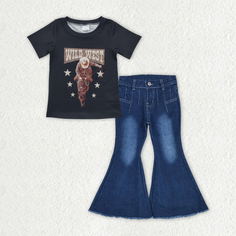 GSPO1563 baby girl clothes wild west girl  bell bottoms jeans outfits
