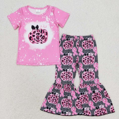 GSPO1592 RTS baby girl clothes leopard print pumpkin girl bell bottoms outfit halloween outfit