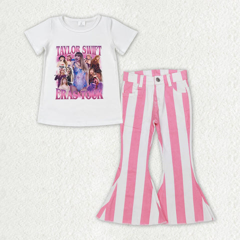 GSPO1598 baby girl clothes 1989 singer girl  bell bottoms jeans outfits