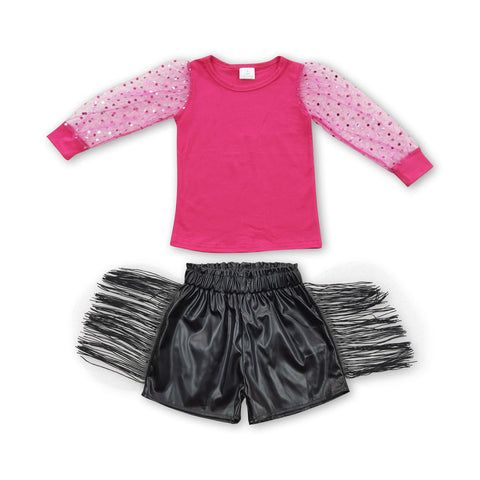 GSSO0334 kids clothes girls hot pink boutique summer outfit