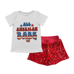 GSSO0350 toddler girl clothes patriotic 4th of July boutique girl summer shorts set