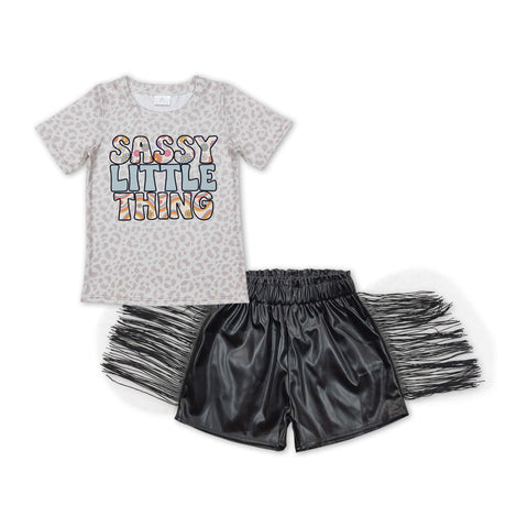 GSSO0458 baby girl clothes sassy little thing girl summer tassels shorts set