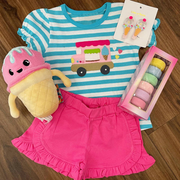 GSSO0580 RTS baby girl clothes embroidery ice cream truck girl summer outfits 1