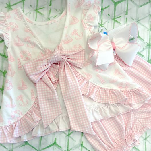 GSSO0748 baby girl clothes pink sail away toddler girl summer outfits 1