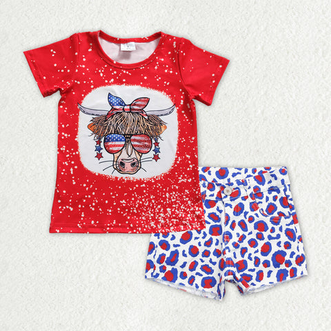 GSSO0757 baby girl clothes 4th of july clothes patriotic outfit denim shorts set
