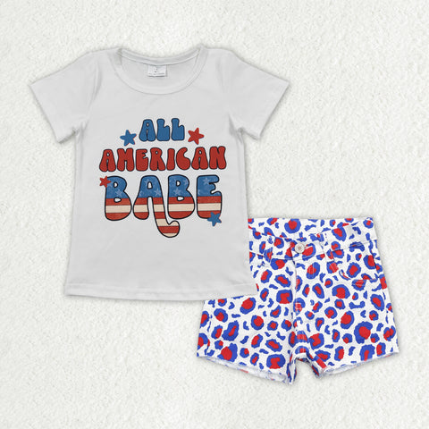 GSSO0758 baby girl clothes 4th of july clothes patriotic outfit denim shorts set