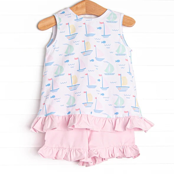 GSSO0766 RTS baby girl clothes sail away toddler girl summer outfits 1