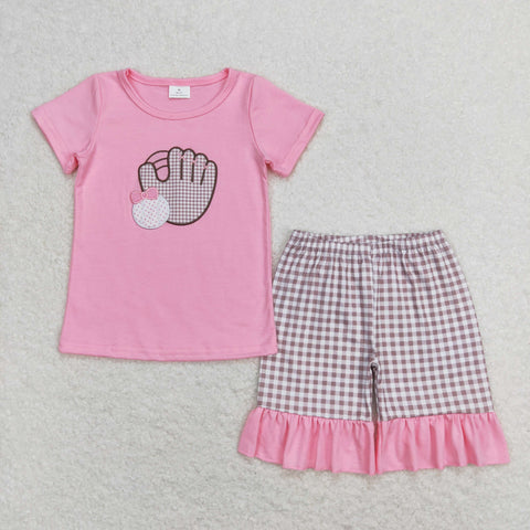 GSSO0828 RTS baby girl clothes embroidery girl summer outfit baseball shorts set