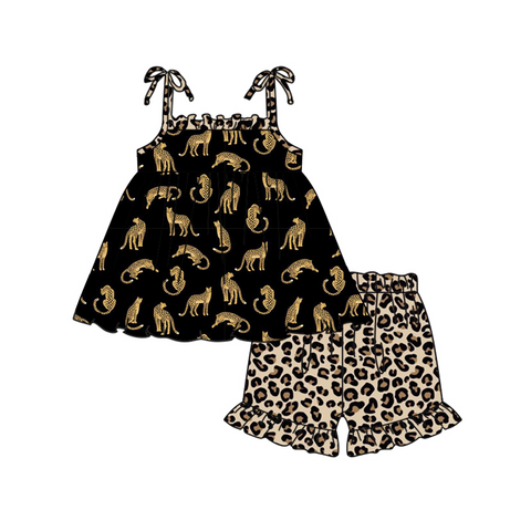 GSSO0857 pre-order baby girl  clothes leopard girl summer shorts set