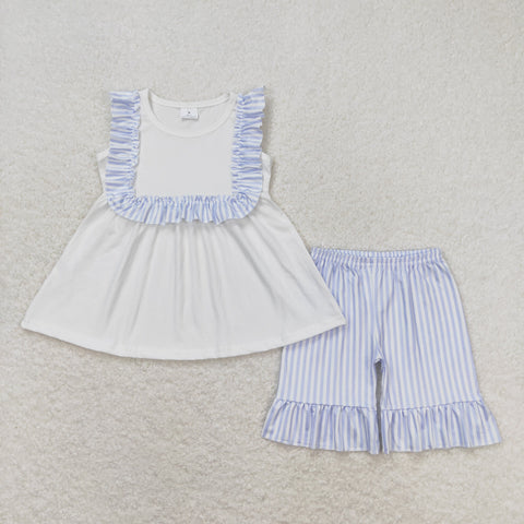 GSSO0926 RTS baby girl clothes blue stripes toddler girl summer outfit 1