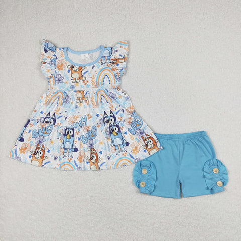 GSSO1170 baby girl clothes cartoon dog toddler girl summer outfit infant girl shorts set