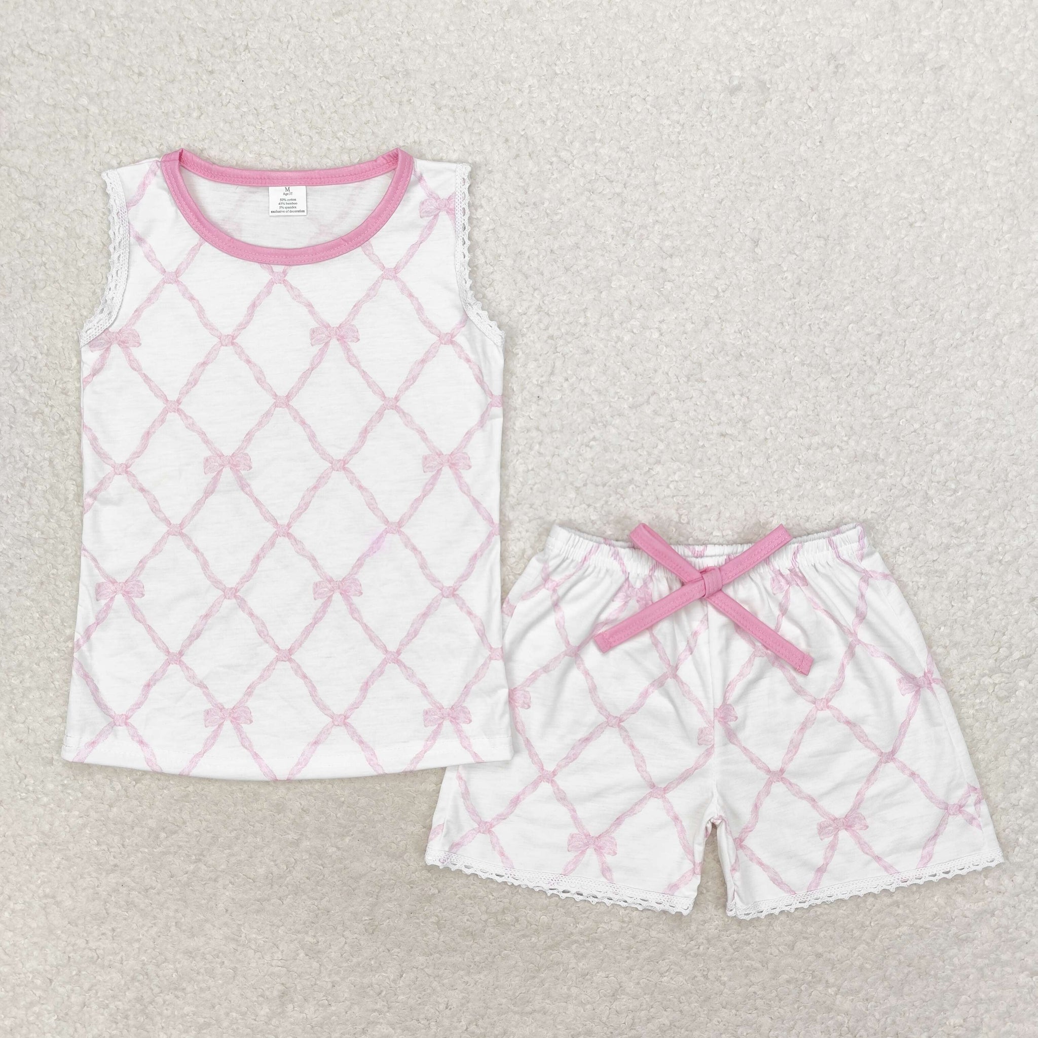 GSSO1187 RTS baby girl clothes pink ribbon toddler girl summer outfit Bamboo