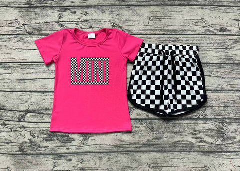 GSSO1215 pre-order baby girl clothes mini gingham toddler girl summer outfit （embroidery）