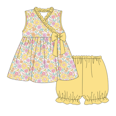 GSSO1229 pre-order baby girl clothes yellow floral toddler girl summer outfit
