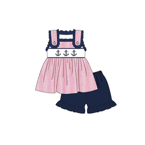GSSO1230 pre-order baby girl clothes ship anchor toddler girl summer outfit