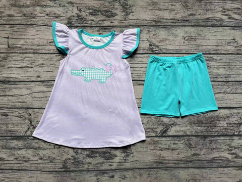 GSSO1286 pre-order baby girl clothes alligator toddler girl summer outfit （embroidery）