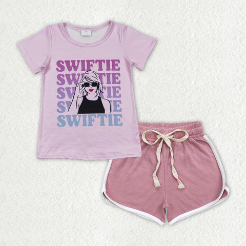 GSSO1313 baby girl clothes 1989 singer shirt+cotton shorts toddler girl summer outfit 1