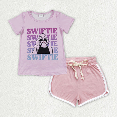 GSSO1314 baby girl clothes 1989 singer shirt+cotton shorts toddler girl summer outfit 4