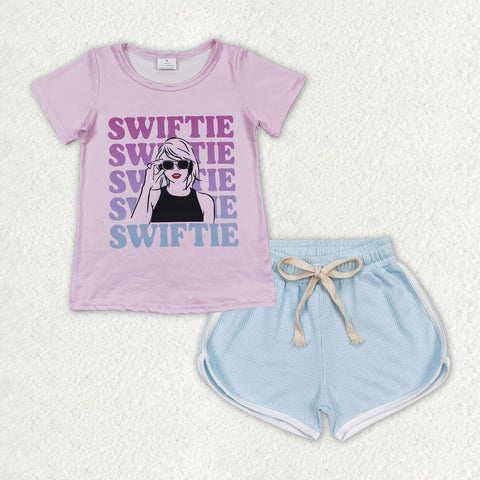 GSSO1315 baby girl clothes 1989 singer shirt+cotton shorts toddler girl summer outfit 5