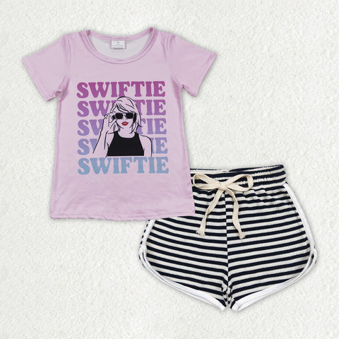 GSSO1316 baby girl clothes 1989 singer shirt+cotton shorts toddler girl summer outfit 6