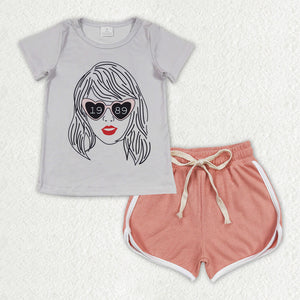 GSSO1325 baby girl clothes 1989 singer shirt+cotton shorts toddler girl summer outfit 15