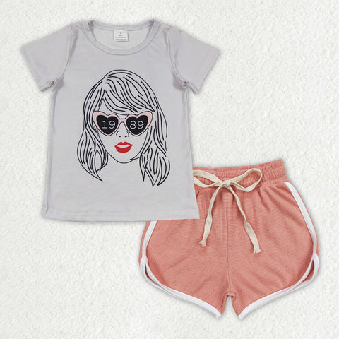 GSSO1325 baby girl clothes 1989 singer shirt+cotton shorts toddler girl summer outfit 15