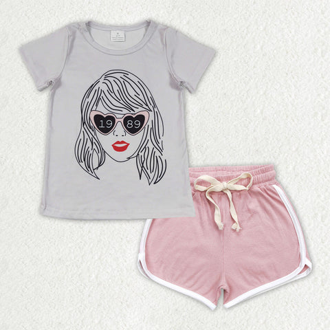 GSSO1327 baby girl clothes 1989 singer shirt+cotton shorts toddler girl summer outfit 17