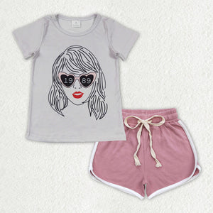 GSSO1328 baby girl clothes 1989 singer shirt+cotton shorts toddler girl summer outfit 18