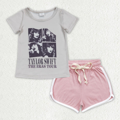 GSSO1335 baby girl clothes 1989 singer shirt+cotton shorts toddler girl summer outfit 25
