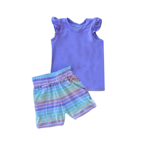 GSSO1354 pre-order baby girl clothes purple stripes toddler girl summer outfit