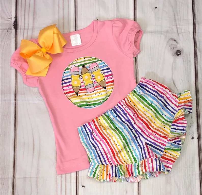 2024.5.2 GSSO1366 pre-order 2T to 14-16T baby girl clothes back to school day toddler girl summer outfits