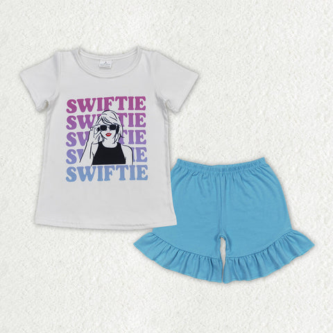 GSSO1381 baby girl clothes 1989 singer tshirt+ruffle shorts toddler girl summer outfits 6