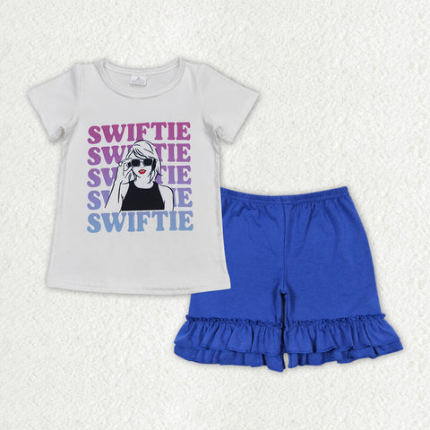 GSSO1382 baby girl clothes 1989 singer tshirt+ruffle shorts toddler girl summer outfits 7
