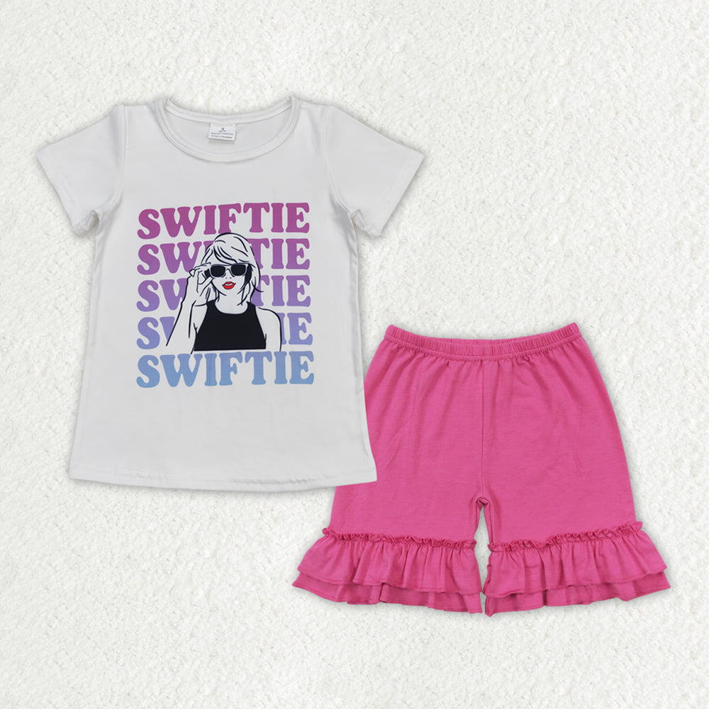 GSSO1383 baby girl clothes 1989 singer tshirt+ruffle shorts toddler girl summer outfits 8