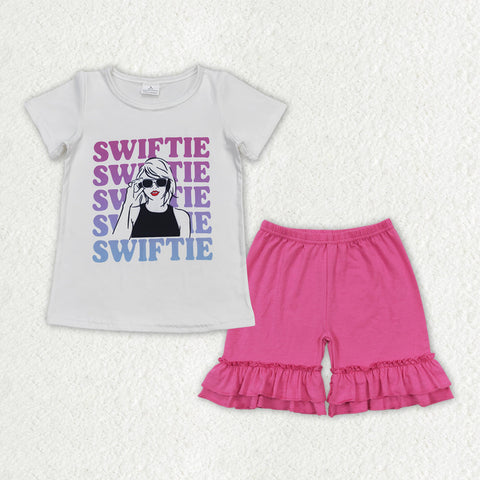 GSSO1383 baby girl clothes 1989 singer tshirt+ruffle shorts toddler girl summer outfits 8