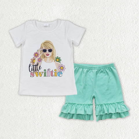 GSSO1384 baby girl clothes 1989 singer tshirt+ruffle shorts toddler girl summer outfits 9