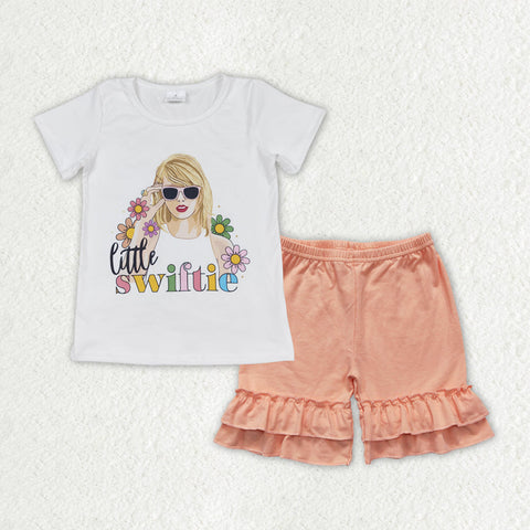GSSO1385 baby girl clothes 1989 singer tshirt+ruffle shorts toddler girl summer outfits 10