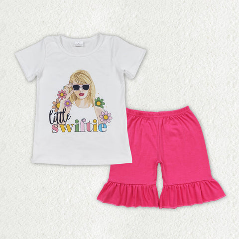 GSSO1386 baby girl clothes 1989 singer tshirt+ruffle shorts toddler girl summer outfits 11