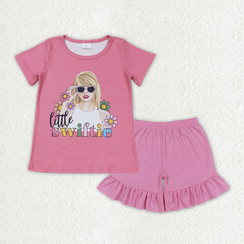 GSSO1387 baby girl clothes 1989 singer tshirt+ruffle shorts toddler girl summer outfits 12