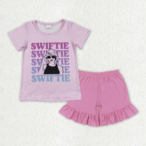 GSSO1388 baby girl clothes 1989 singer tshirt+ruffle shorts toddler girl summer outfits 13
