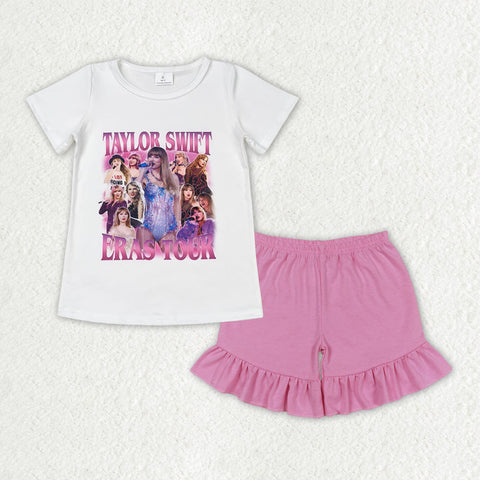 GSSO1389 baby girl clothes 1989 singer tshirt+ruffle shorts toddler girl summer outfits 14