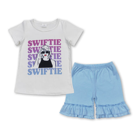 GSSO1392 baby girl clothes 1989 singer tshirt+ruffle shorts toddler girl summer outfits 17
