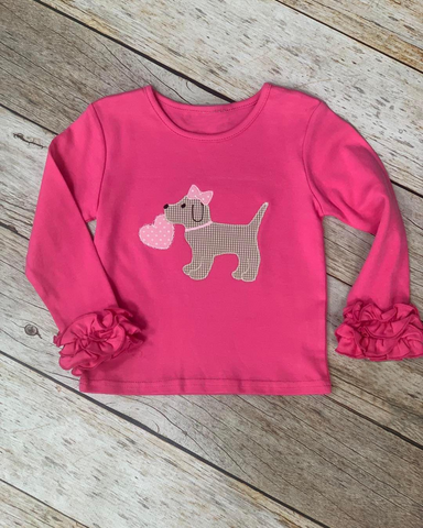 GT0409 baby girl clothes heart dog embroidery girl valentines shirt toddler valentines day clothes 1