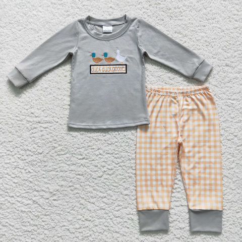 BLP0310 toddler boy clothes duck duck goose mallard embroidery boy winter outfit