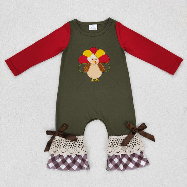 LR0666 RTS baby clothes turkey embroidery baby girl thanksgiving romper