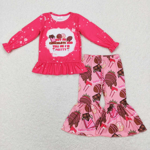 GLP1098 baby girl clothes chocolate valentines day bell bottom outfit