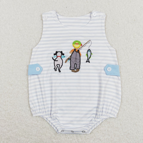 SR0644 baby boy clothes fish embroidery fishing boy summer clothes toddler summer bubble